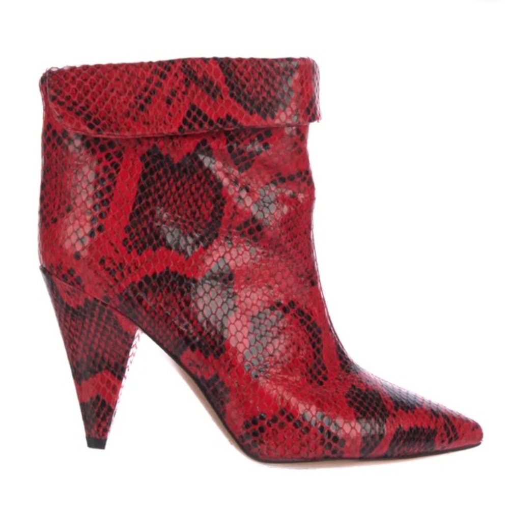 Isabel Marant Red Lisbo Snake-Print Booties Cone Heel Ankle Boots Python Sz 7.5 - Picture 13 of 14